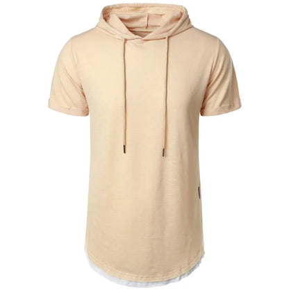 maoxiangshop Summer Hooded Sweatwear New Mens Short Sleeve Loose T-shirt Solid Color Lightweight Hoodie Fitness Breathable Collar Tops