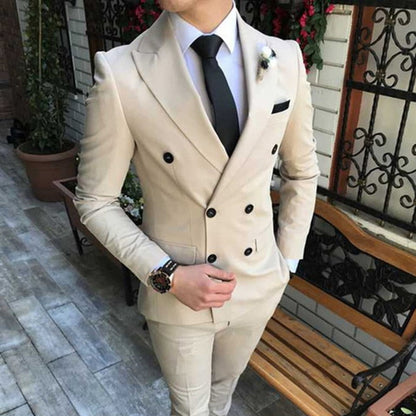 maoxiangshop Slim fit Double Breasted Suit for Men 2 Piece Light Blue Wedding Tuxedo for Groom Peaked Lapel Custom Man Fashion Costume