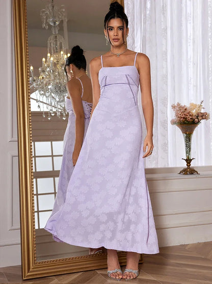 New Summer Elegant Maxi Dress  New Arrival Purple Spaghetti Strap Wedding Guest Dress Lace Up Party Dresses