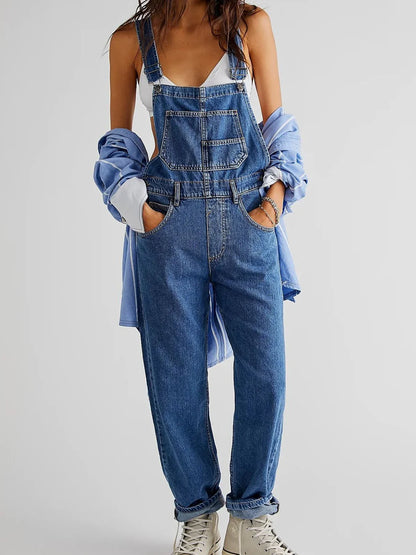 maoxiangshop Blue Denim Overalls Jumpsuit Rompers Women Belted Hole Hollow Out E-girl Casual Work Pants Hot Y2k Jeans Long Pants Streetwear