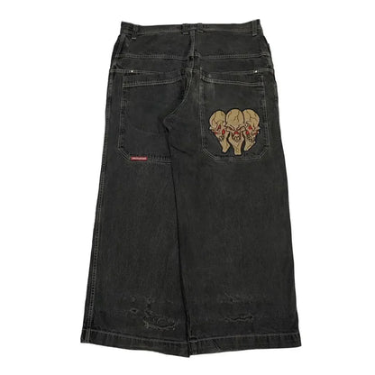 Jeans New Y2K Women Harajuku Retro Hip Hop Cartoon Embroidery Baggy Jeans Black Pants High Waisted Wide Trousers Streetwear