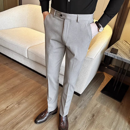 maoxiangshop Men's Spring High Quality Business Suit Trousers Men's Fashion Slim Fit Solid Color Office Dress Pants