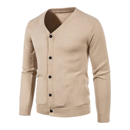 maoxiangshop Autumn Men's Knitted Cardigan Thin V-neck Basic Elastic Slim Fit Thin Sweater Solid Color Casual Versatile Coat