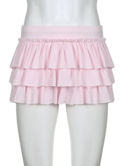 New Pink Casual Sweet Solid Bow A-Line Skirt with Skirt Slim Low-Waisted Mini Skirts Women Fashion Streetwear Ladies Chic