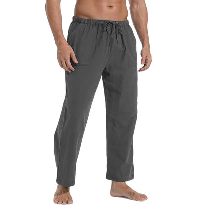 maoxiangshop New Men's Casual Linen Pants Solid Color Breathable Yoga Cotton Trousers Male Casual Elastic Waist Drawstring Fitness Pants