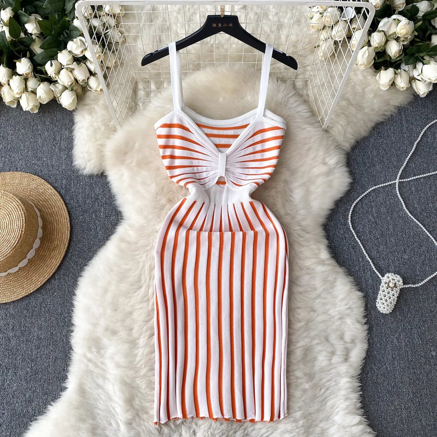 Fashion Sexy Colorful Knitted Bodycon Dress Lady Knot V-neck Slim Outfits Sundress Korean Party Mini Vestidos