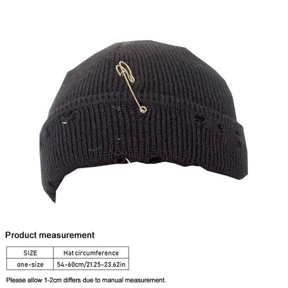 maoxiangshop Winter Harajuku Y2K Knitted Hat Women Fashion Warm Thick Men Hip Hop Pin Hole Skullcap Short Hat Unisex Basic Cap