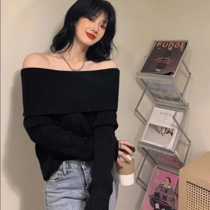 Sweater Women Sexy Off Shoulder Loose Korean Fashion Knitwear Autumn and Winter Thickened Pullover Sexy Female Y2k Top 2023 New