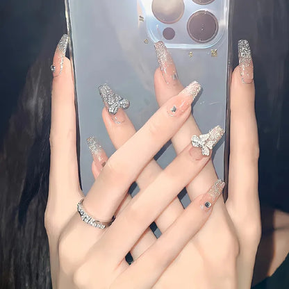 maoxiangshop 24pcs Wearable Pink Press On Fake Nails Tips With Glue false nails design Butterfly Lovely Girl false nails With Wearing Tools