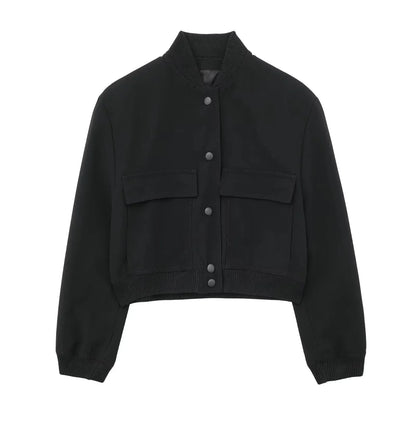 maoxiangshop  -  Y2K Style Jacket Women New Autumn Big Pocket French Jacket Coat Women Solid Color Single-breasted Baseball Outerwear Tops
