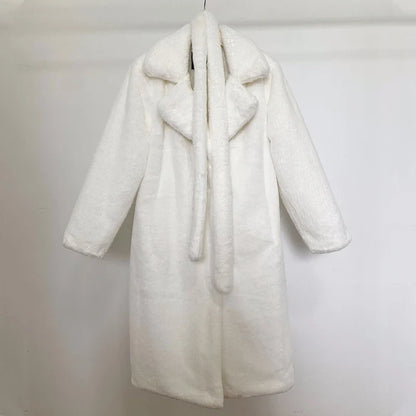 maoxiangshop  -  Luxury Winter Long Overcoats Women Oversized Lapel Belted Faux Rabbit Fur Coat Jacket Female Plus Size Outerwear Plush Fur Coats