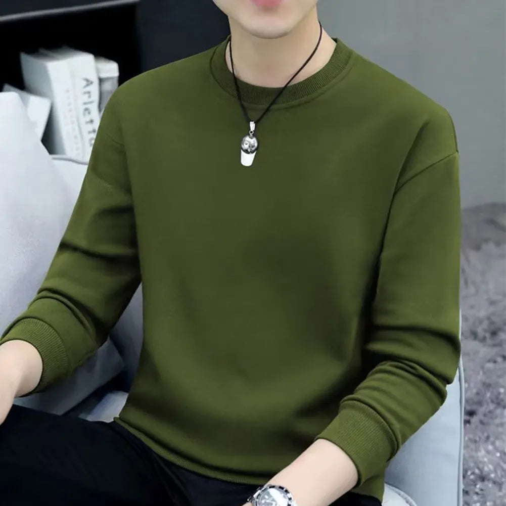 maoxiangshop Men Round Neck Shirts Long Sleeve T-Shirt Casual Undershirts Tees Tops Slim Fit Shirts Designer Solid Tee  Men's Clothing