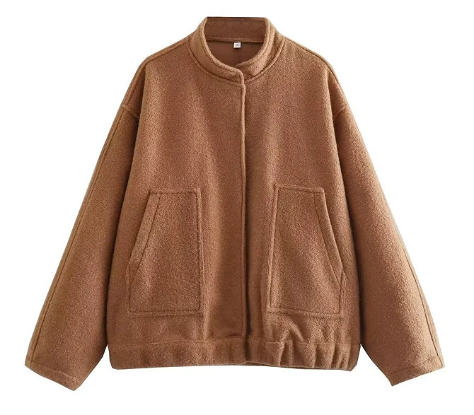 maoxiangshop -  Solid Bombers Jackets Coat For Women Loose Long Sleeve With Button Outwear Tops Autumn Fashion Casual Female Pocket Jacket