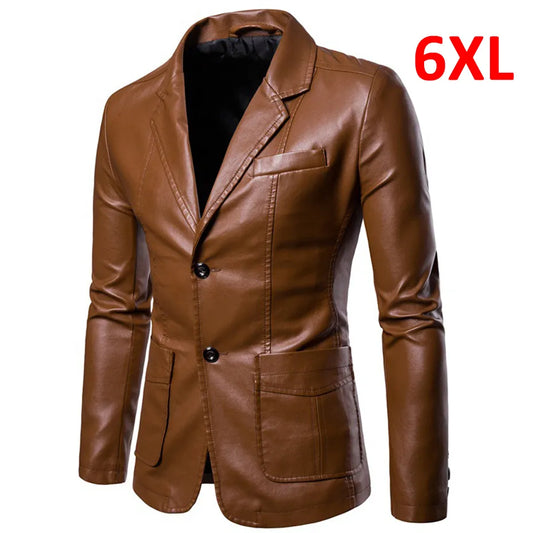 maoxiangshop Plus Size 5XL 6XL PU Jacket Men Solid Color Leather Coat Jacket Casual Motorcycle Biker Coat Leather Jackets Male Big Size 6XL