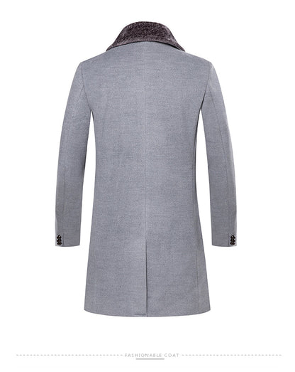 maoxiangshop Zoulv Male Solid Color Slim Casual Windbreaker Jacket 5XL Winter Men's Long Woolen Coat Fur Collar Warm Woolen Coats