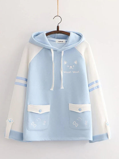 maoxiangshop Japan Kawaii Fleece Warm Hoodie Women Cute Clothes Yellow Girls Thick Sweatshirt Female Winter Hooded Long Sleeve Pullovers Blue