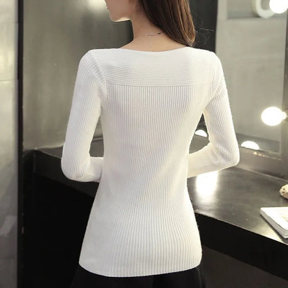 maoxiangshop Spring Casual Long Sleeve Knitted Sweater Women Autumn Pullover Sweaters Korean Style Winter Slim White Pull Knitwear