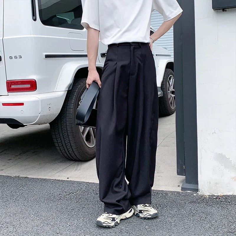 maoxiangshopw WELL DRESSED MEN Oversized Black Suit Pants Men Fashion Social Mens Dress Pants Korean Loose Wide Leg Pants Mens Office Formal Trousers M-3XL