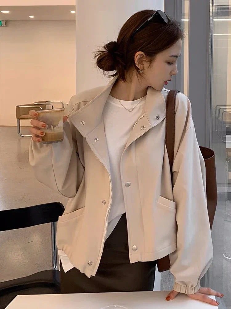 Women's Bomber Jacket Chic Lady Casual Long Sleeves Jacket High Street Fashion Coat Top Female