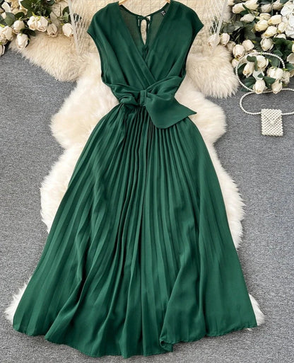 maoxiangshop Women Green Hollow Out Maxi Dress Solid Fashion Sleeveless Backless Female Dresses Elegant Casual Ruched Long Dress Summer