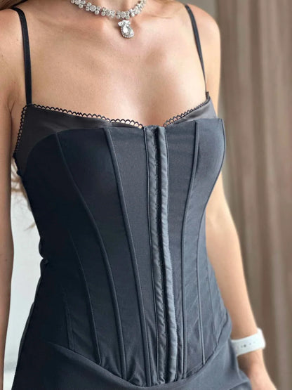 Birthday Dress for Women Fall Outfits Going Out Streetwear Chic Classy Spaghetti Strap Y2k Corset Black Party Dresses