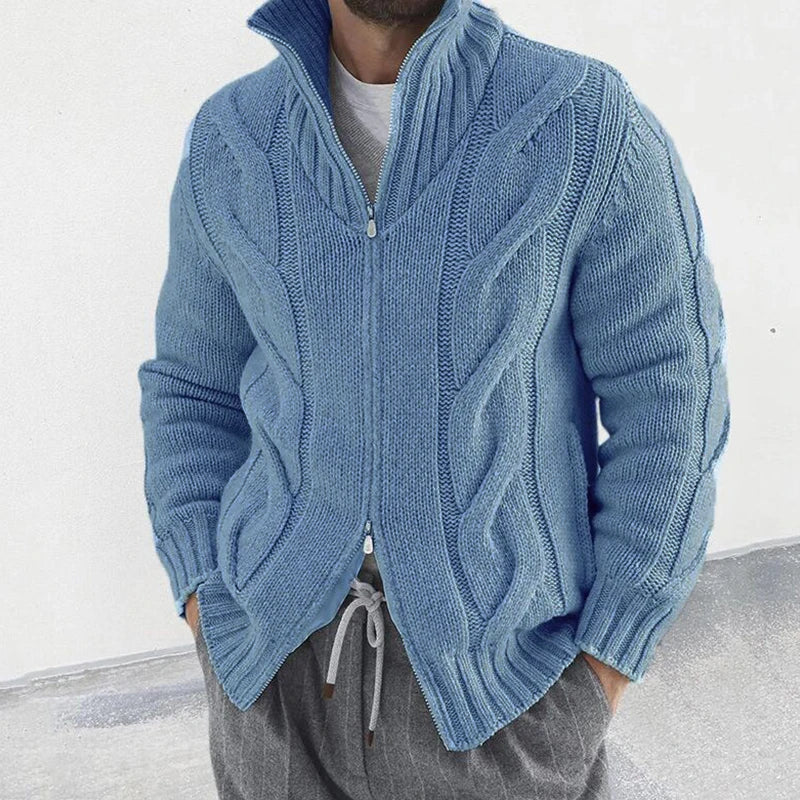 maoxiangshop Fashion Slim Knitted Sweatercoat Men Casual Zip-up Turtleneck Knit Cardigans Autumn Winter Vintage Twist Jacquard Mens Sweaters