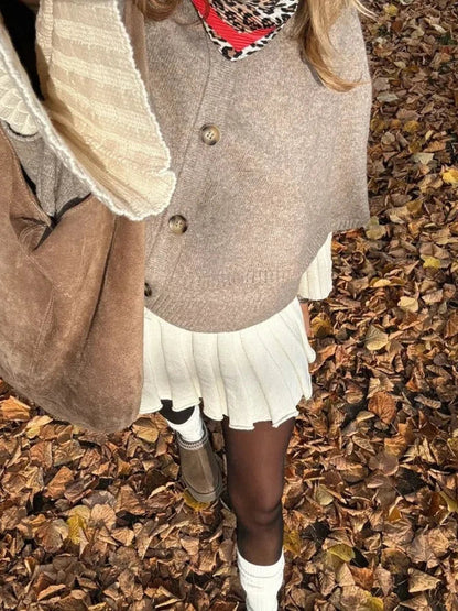 maoxiangshop  -  Chic Knitted Cape Cardigan Women Casual Solid Single-Breasted O-neck Sweaters Female Autumn Loose Versatile Simple Knitwear