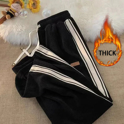 Corduroy Striped Sweatpants Women Streetwear Thick Wide Leg Pants Y2K Harajuku High Waist Joggers Korean Baggy Trousers