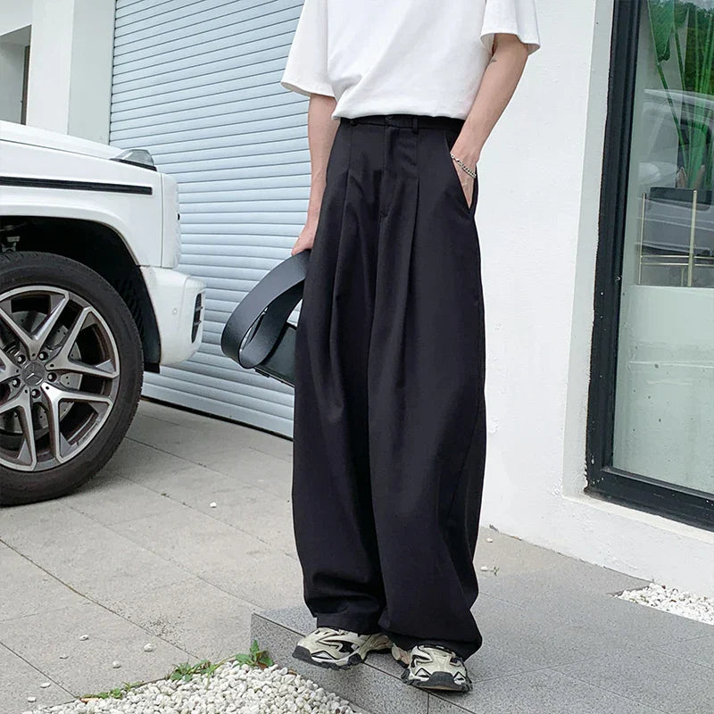 maoxiangshopw WELL DRESSED MEN Oversized Black Suit Pants Men Fashion Social Mens Dress Pants Korean Loose Wide Leg Pants Mens Office Formal Trousers M-3XL