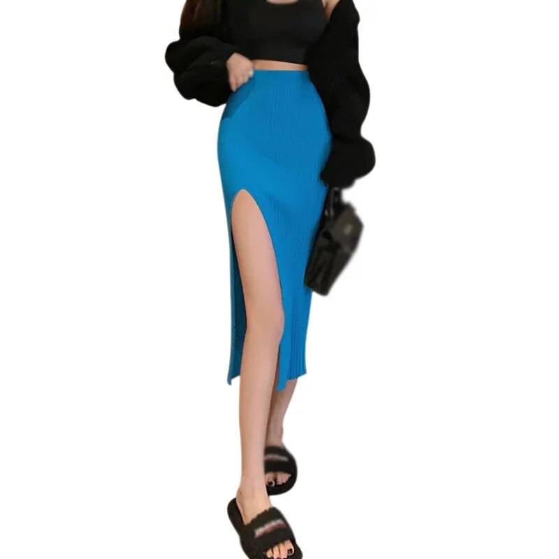 maoxiangshop Women's Split Half Skirt Slim Fit Knitted Sexy High Waist Dress