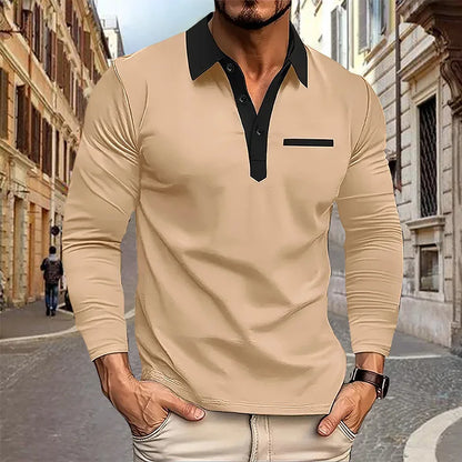 maoxiangshop 2024 Autumn Men's Polo Shirt Lapel Pocket T-shirt Men's Breathable Business Casual Long sleeved