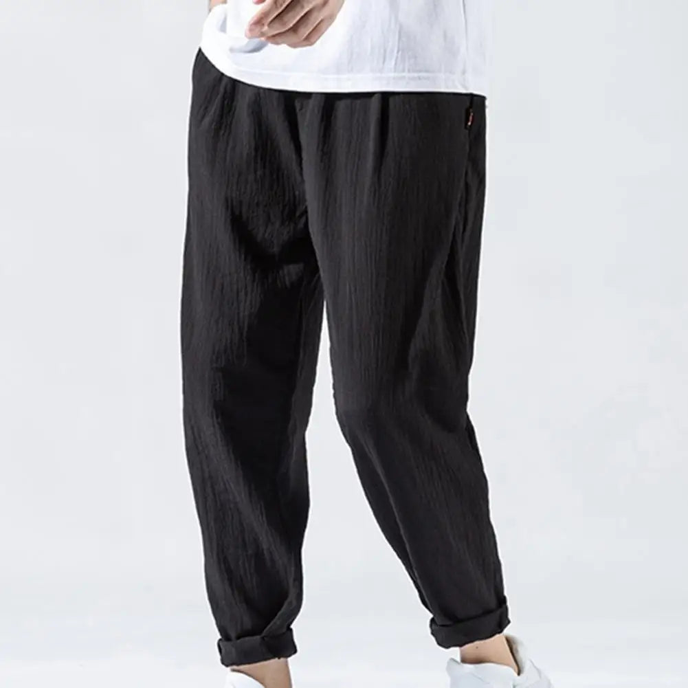 maoxiangshop Japanese Loose Men's Cotton Linen Pants Male Summer New Breathable Solid Color Linen Trousers Fitness Streetwear Plus Size M-3XL