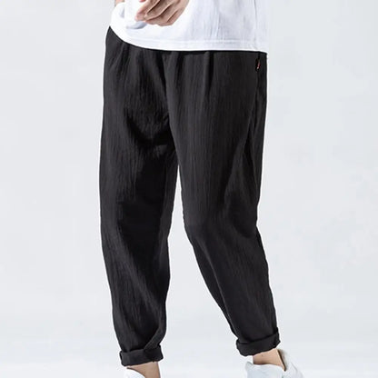 maoxiangshop Japanese Loose Men's Cotton Linen Pants Male Summer New Breathable Solid Color Linen Trousers Fitness Streetwear Plus Size M-3XL