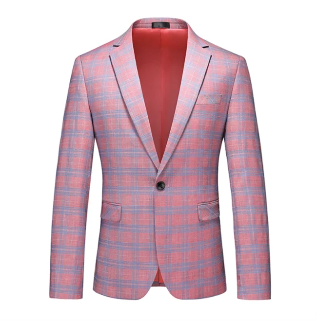 maoxiangshop New Arrival Pink Plaid Costume Homme Men Suits Slim Fit Tuxedo Wedding Groom Terno Masculino Blazer