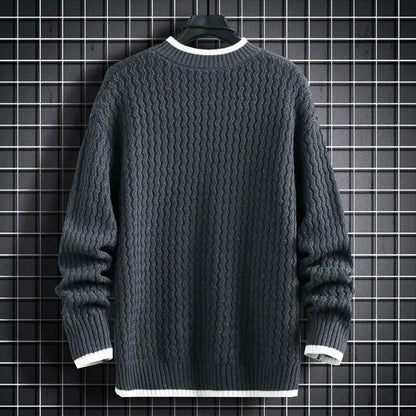 maoxiangshop Fashion Sweater Men's Knitted Stripe Pattern Pullover O-Neck Winter Sweaters