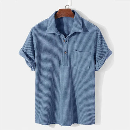 maoxiangshop Summer Mens Casual Plaid Polo Shirts Top Turn-Down Collar Button Blouse Short Sleeve Solid Pocket Blouse Shirt Men Clothing