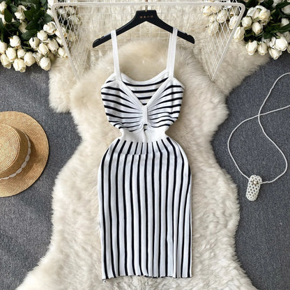 Fashion Sexy Colorful Knitted Bodycon Dress Lady Knot V-neck Slim Outfits Sundress Korean Party Mini Vestidos