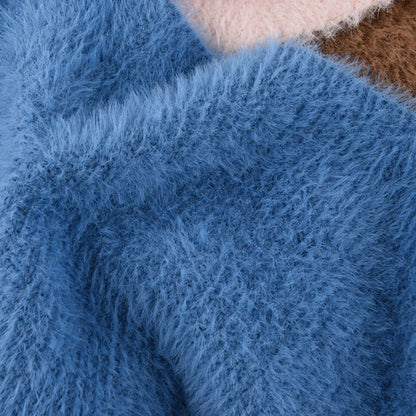 maoxiangshop  -  Autumn Winter Plush Triangle Scarf for Women Girls Sweet Warm Lace-Up Beanies French Fleece Knitted Bonnet Headscarf Accessories