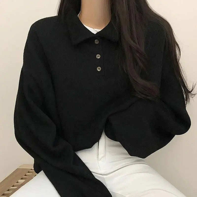 maoxiangshop Spring Summer Autumn Korean Casual Polo T-Shirt Female Pullover Fashion Women Blouse Simple Preppy Style Student Loose Soft