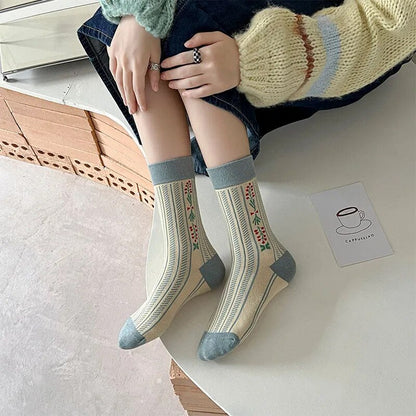 maoxiangshop Fashion Harajuku Retro Crew Socks Women Korean Style Vintage Streetwear Women Socks College Style School Girls Cotton Long Socks