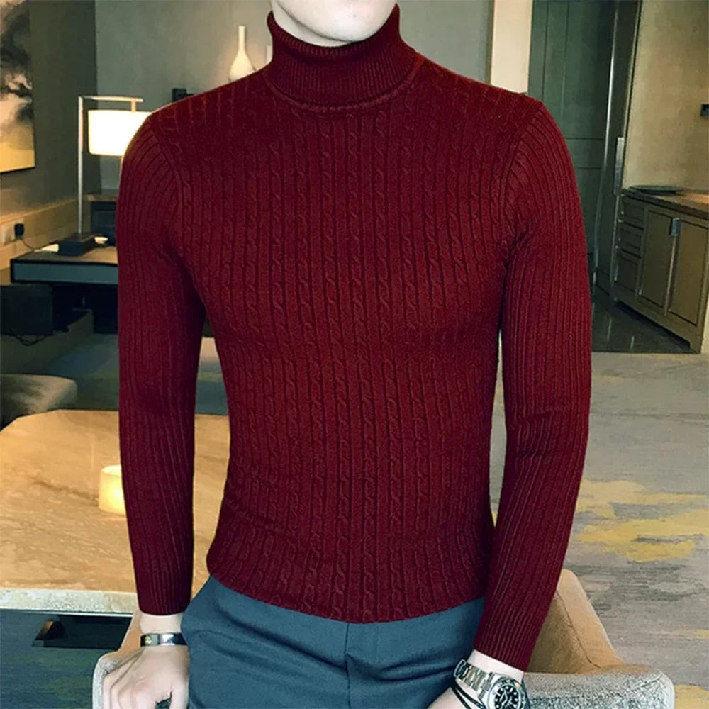 maoxiangshop Autumn Winter Turtleneck Pullovers Warm Solid Color Men's Sweater Slim Pullover Men Knitted Sweaters Bottoming Shirt