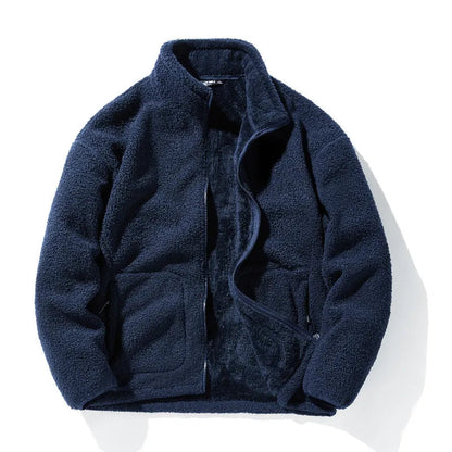 maoxiangshop Winter Fleece Jackets Men Solid Color Loose Casual Warm Coat Mens Stand Collar Outerwear Jacket Harajuku Streetwear Plus Size