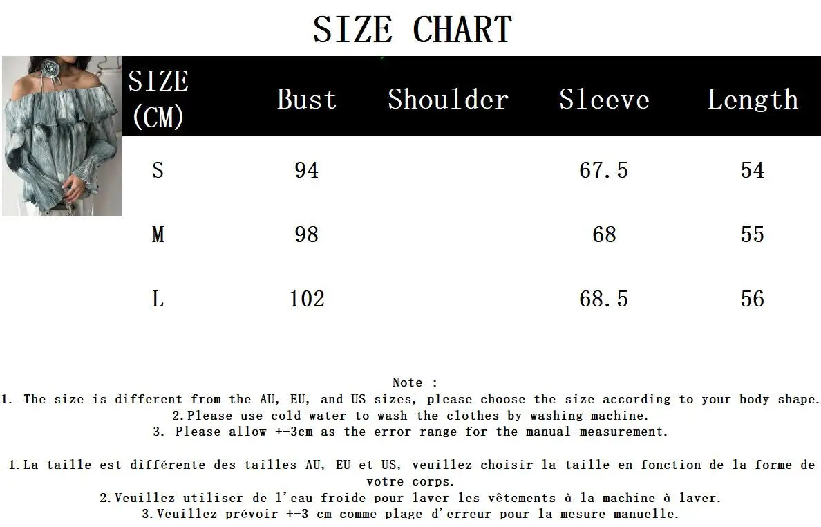 maoxiangshop  -  Ink Print Tie Dye Long Sleeve 2024 New Sexy Off Shoulder Flare Sleeve T-shirt Women Autumn Casual Elegant Flower Lace-up Tees