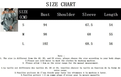 maoxiangshop  -  Ink Print Tie Dye Long Sleeve 2024 New Sexy Off Shoulder Flare Sleeve T-shirt Women Autumn Casual Elegant Flower Lace-up Tees