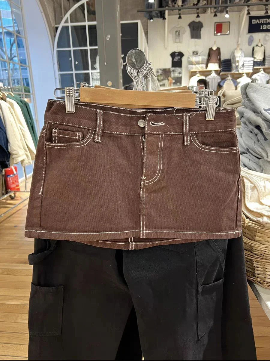American Vintage Denim Mini Skirts Women Summer Fashion High Waist Straigth Short Faldas Casual Fashion Streetwear Cotton Skirt