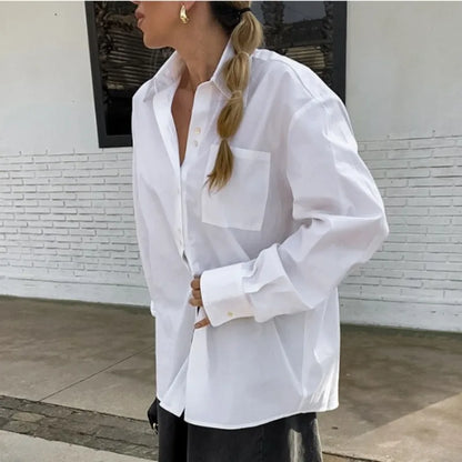 maoxiangshop  -  Fashion Solid White Shirt Autumn Blouse Cotton Shirt Loose Casual Top Office Lady Women Long Sleeve Women Tops Clothes