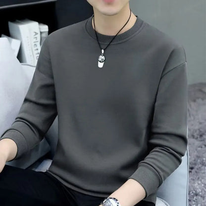 maoxiangshop Men Round Neck Shirts Long Sleeve T-Shirt Casual Undershirts Tees Tops Slim Fit Shirts Designer Solid Tee  Men's Clothing