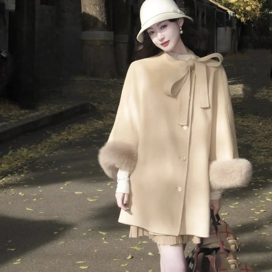 maoxiangshop  -  Autumn Elegant Woolen Coat Women Vintage Small Fragrance Long Sleeve Chic Jacket Fashion Ladies Loose Jacket Female Outerwears