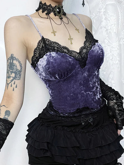 maoxiangshop-Women's Gothic Top Temperament Street Wear New Spice Girls Sexy Tops Women Diablo Wind Velvet Lace Camisole