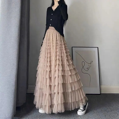 maoxiangshop Fairy Heavy Industry Net Yarn Cake Skirt Women's Spring Summer Long Ankle Design Sense Niche Figure Wide Hem Long Skirts Woman